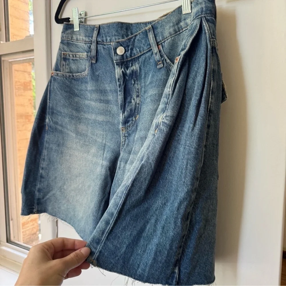 NWT Free People We The Free Boomerang Long Shorts Baggy Denim Jean Blue 25